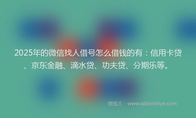 2025年的微信找人借号怎么借钱的有：信用卡贷、京东金融、滴水贷、功夫贷、分期乐等。