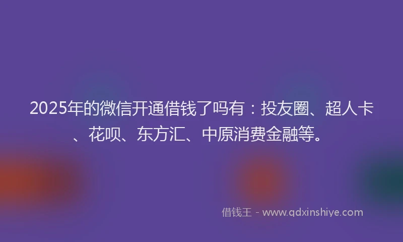 2025年的微信开通借钱了吗有：投友圈、超人卡、花呗、东方汇、中原消费金融等。