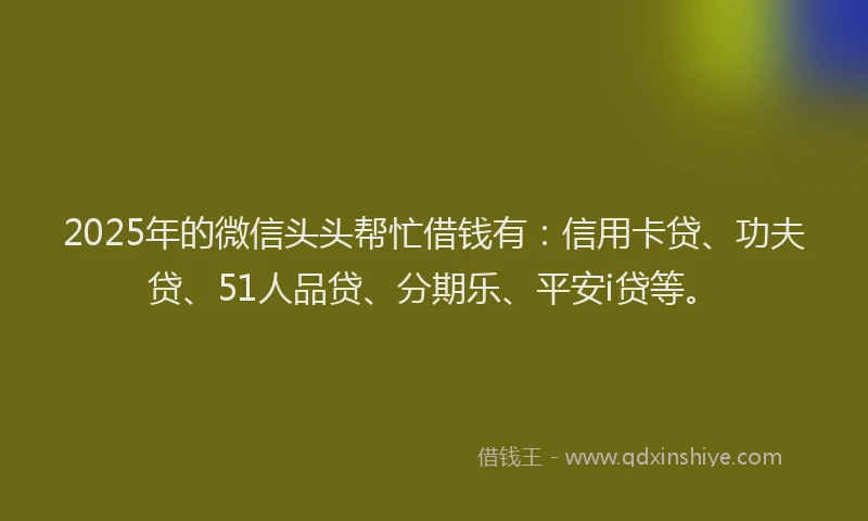 2025年的微信头头帮忙借钱有：信用卡贷、功夫贷、51人品贷、分期乐、平安i贷等。