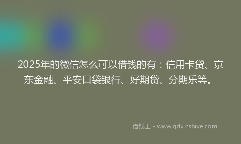 2025年的微信怎么可以借钱的有：信用卡贷、京东金融、平安口袋银行、好期贷、分期乐等。