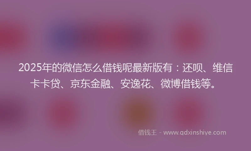 2025年的微信怎么借钱呢最新版有：还呗、维信卡卡贷、京东金融、安逸花、微博借钱等。