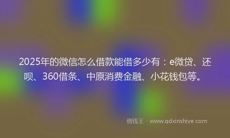2025年的微信怎么借款能借多少有：e微贷、还呗、360借条、中原消费金融、小花钱包等。
