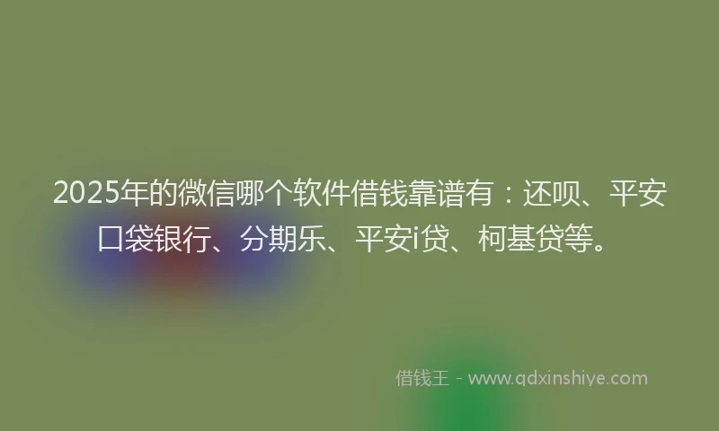2025年的微信哪个软件借钱靠谱有：还呗、平安口袋银行、分期乐、平安i贷、柯基贷等。