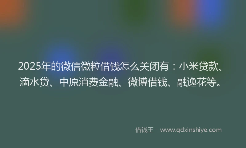 2025年的微信微粒借钱怎么关闭有：小米贷款、滴水贷、中原消费金融、微博借钱、融逸花等。