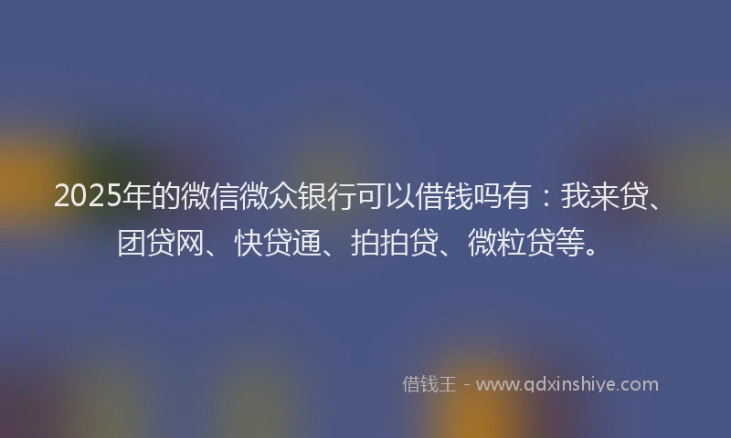 2025年的微信微众银行可以借钱吗有：我来贷、团贷网、快贷通、拍拍贷、微粒贷等。