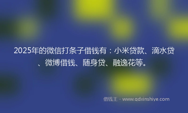 2025年的微信打条子借钱有：小米贷款、滴水贷、微博借钱、随身贷、融逸花等。