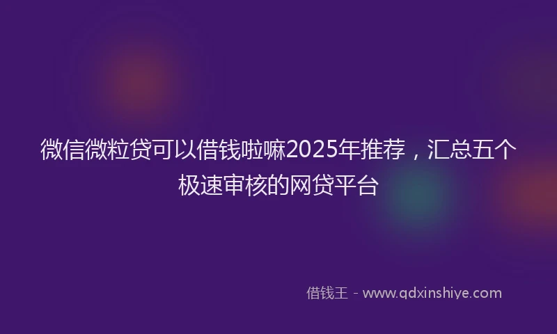 微信微粒贷可以借钱啦嘛2025年推荐，汇总五个极速审核的网贷平台