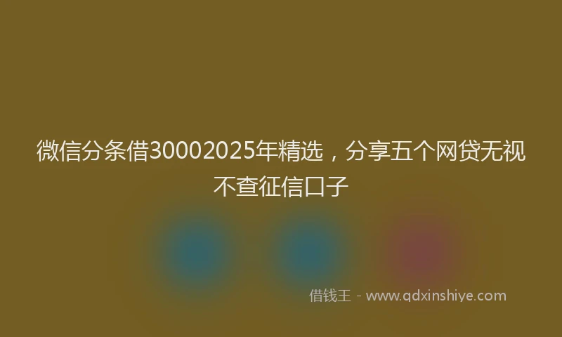 微信分条借30002025年精选，分享五个网贷无视不查征信口子