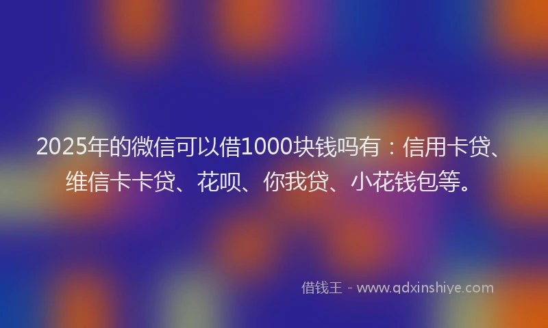 2025年的微信可以借1000块钱吗有：信用卡贷、维信卡卡贷、花呗、你我贷、小花钱包等。