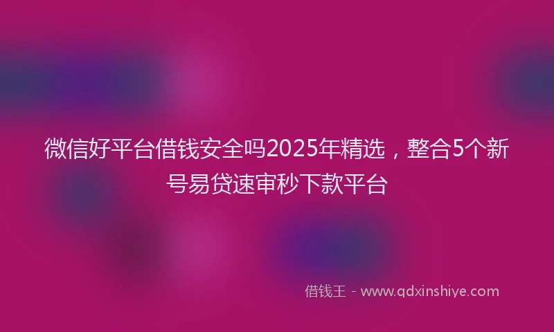 微信好平台借钱安全吗2025年精选，整合5个新号易贷速审秒下款平台