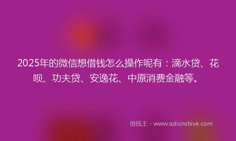2025年的微信想借钱怎么操作呢有：滴水贷、花呗、功夫贷、安逸花、中原消费金融等。