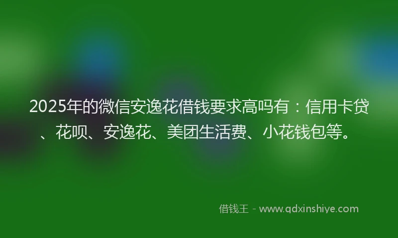 2025年的微信安逸花借钱要求高吗有：信用卡贷、花呗、安逸花、美团生活费、小花钱包等。
