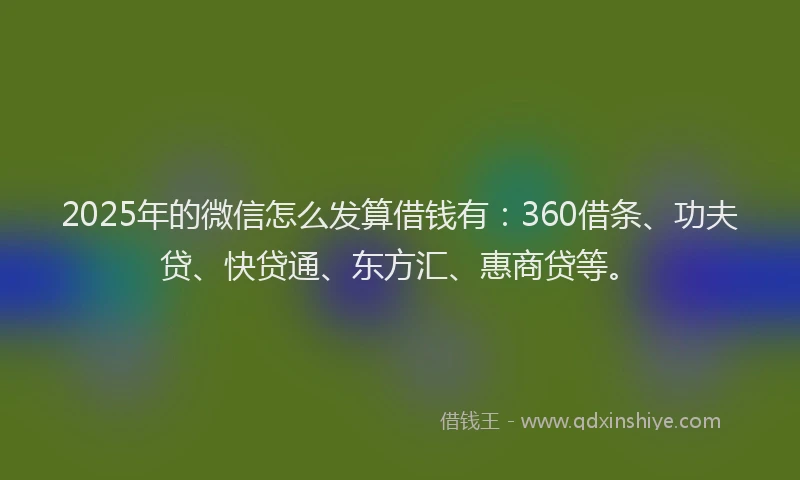 2025年的微信怎么发算借钱有：360借条、功夫贷、快贷通、东方汇、惠商贷等。