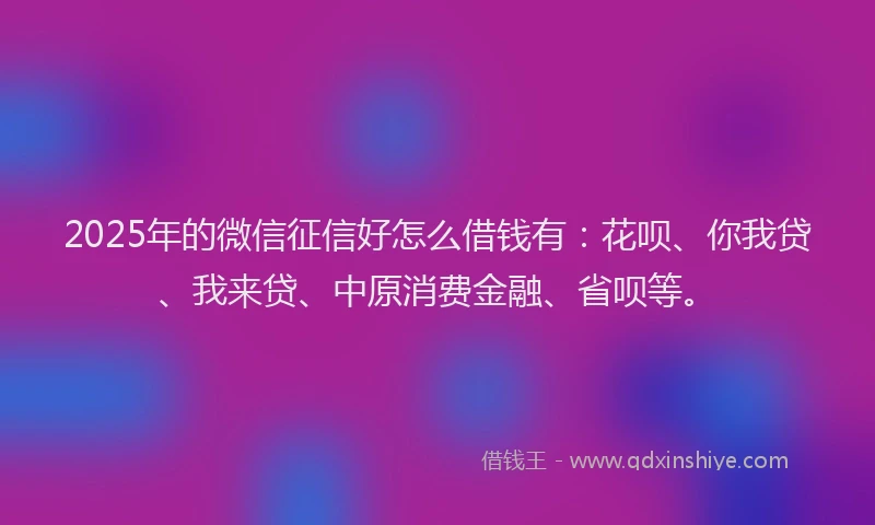 2025年的微信征信好怎么借钱有：花呗、你我贷、我来贷、中原消费金融、省呗等。