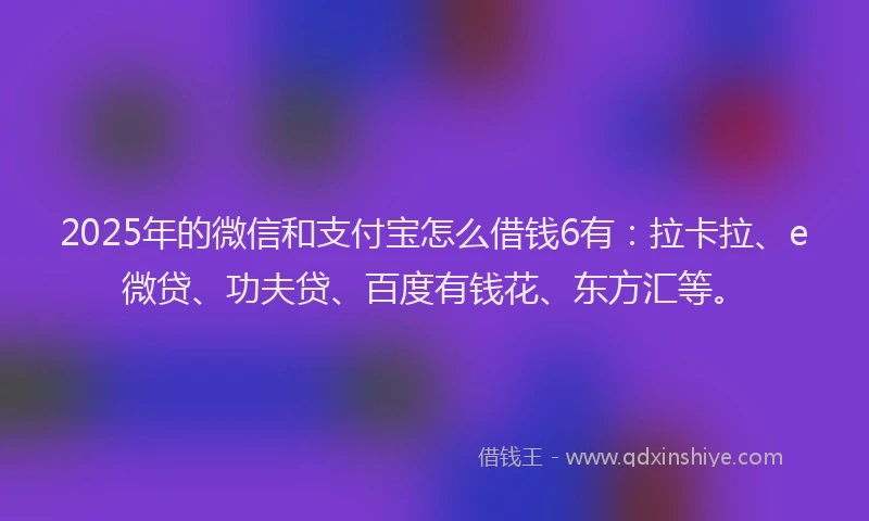 2025年的微信和支付宝怎么借钱6有：拉卡拉、e微贷、功夫贷、百度有钱花、东方汇等。