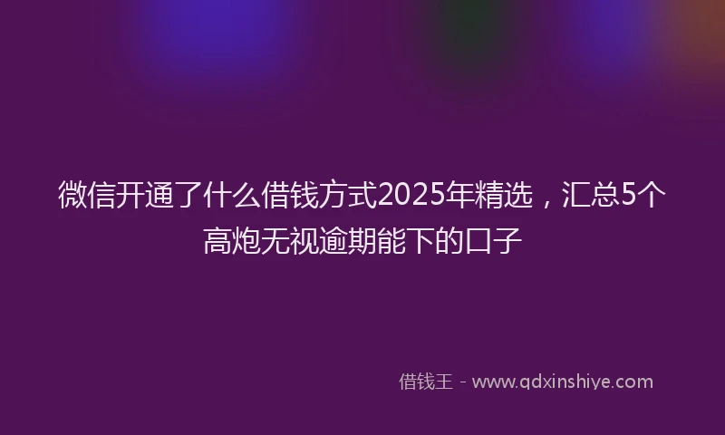 微信开通了什么借钱方式2025年精选，汇总5个高炮无视逾期能下的口子