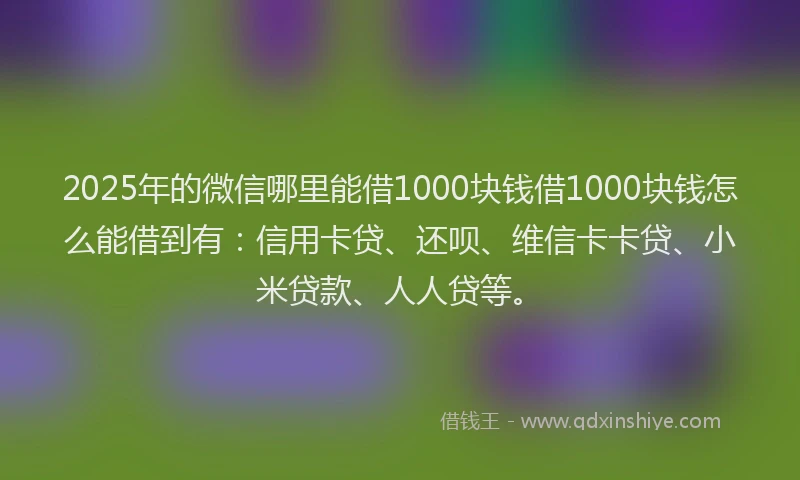 2025年的微信哪里能借1000块钱借1000块钱怎么能借到有：信用卡贷、还呗、维信卡卡贷、小米贷款、人人贷等。