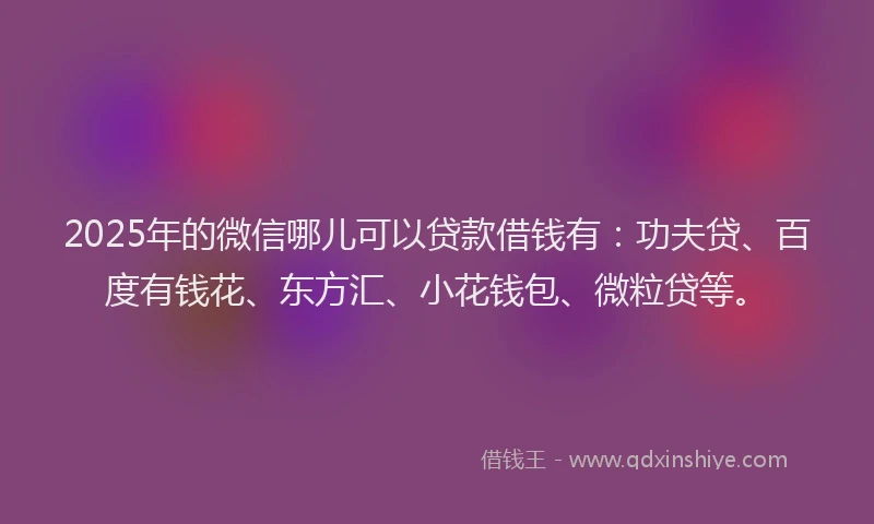 2025年的微信哪儿可以贷款借钱有：功夫贷、百度有钱花、东方汇、小花钱包、微粒贷等。