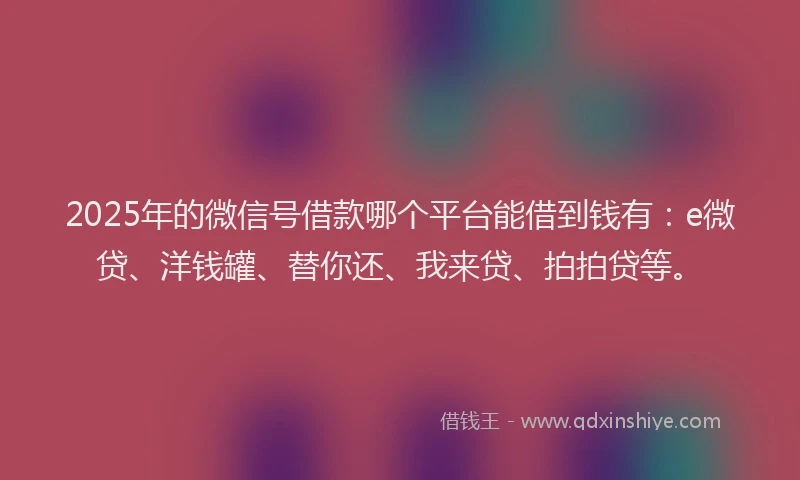 2025年的微信号借款哪个平台能借到钱有：e微贷、洋钱罐、替你还、我来贷、拍拍贷等。