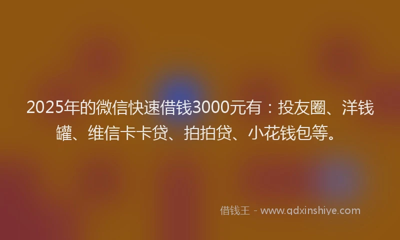 2025年的微信快速借钱3000元有：投友圈、洋钱罐、维信卡卡贷、拍拍贷、小花钱包等。