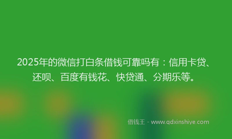 2025年的微信打白条借钱可靠吗有：信用卡贷、还呗、百度有钱花、快贷通、分期乐等。