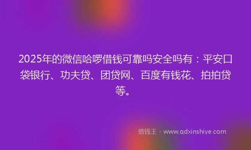 2025年的微信哈啰借钱可靠吗安全吗有：平安口袋银行、功夫贷、团贷网、百度有钱花、拍拍贷等。