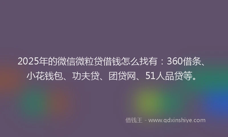 2025年的微信微粒贷借钱怎么找有：360借条、小花钱包、功夫贷、团贷网、51人品贷等。