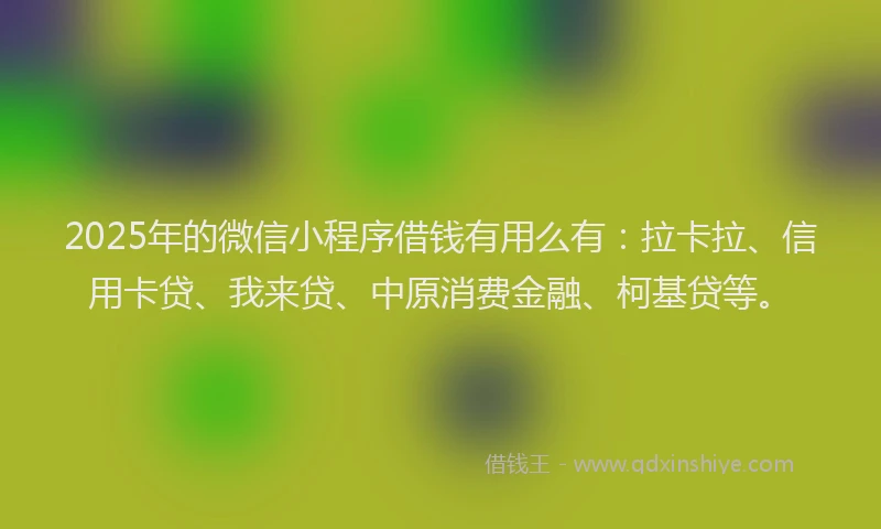 2025年的微信小程序借钱有用么有：拉卡拉、信用卡贷、我来贷、中原消费金融、柯基贷等。