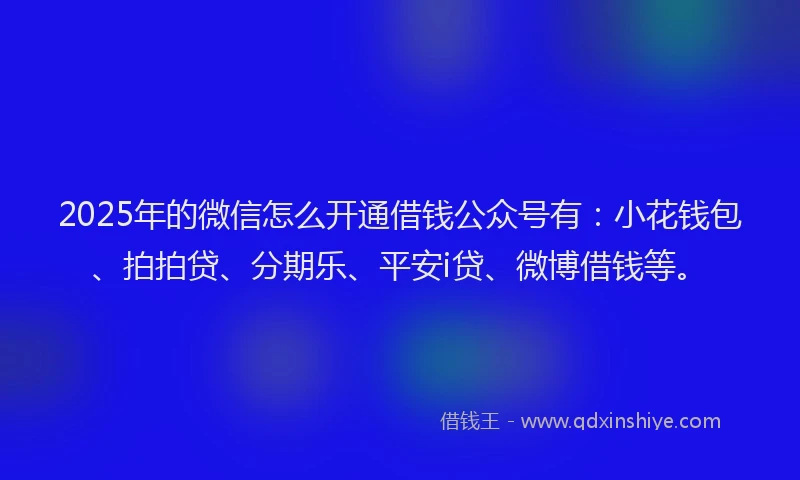 2025年的微信怎么开通借钱公众号有：小花钱包、拍拍贷、分期乐、平安i贷、微博借钱等。