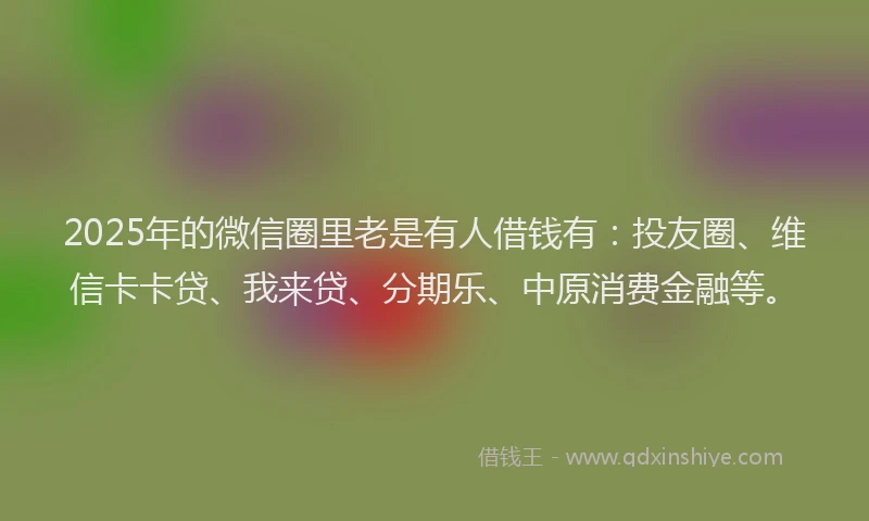 2025年的微信圈里老是有人借钱有：投友圈、维信卡卡贷、我来贷、分期乐、中原消费金融等。