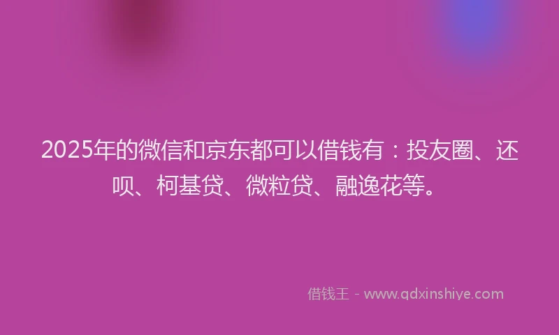 2025年的微信和京东都可以借钱有：投友圈、还呗、柯基贷、微粒贷、融逸花等。