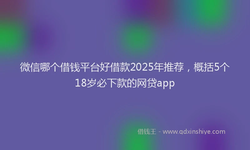微信哪个借钱平台好借款2025年推荐，概括5个18岁必下款的网贷app
