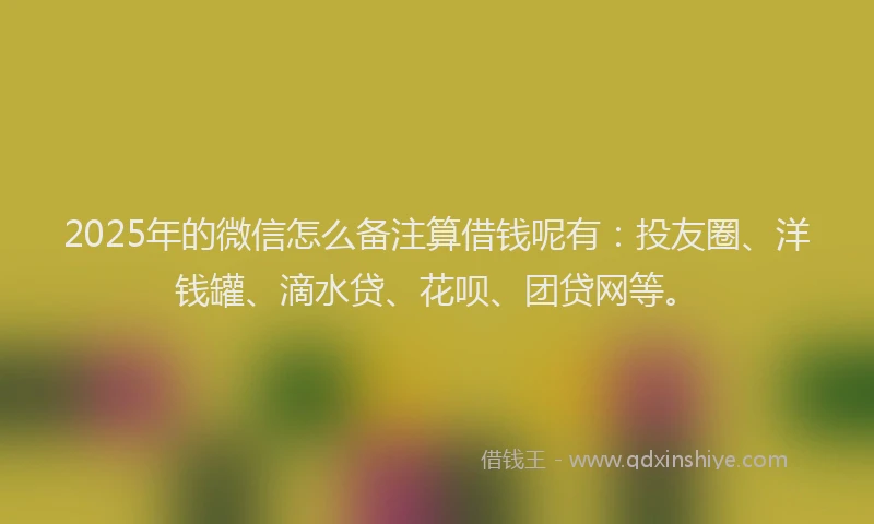2025年的微信怎么备注算借钱呢有：投友圈、洋钱罐、滴水贷、花呗、团贷网等。