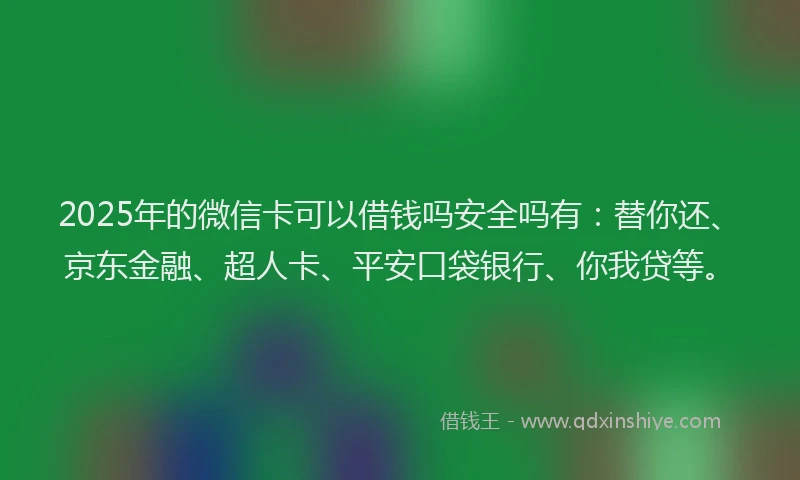 2025年的微信卡可以借钱吗安全吗有：替你还、京东金融、超人卡、平安口袋银行、你我贷等。