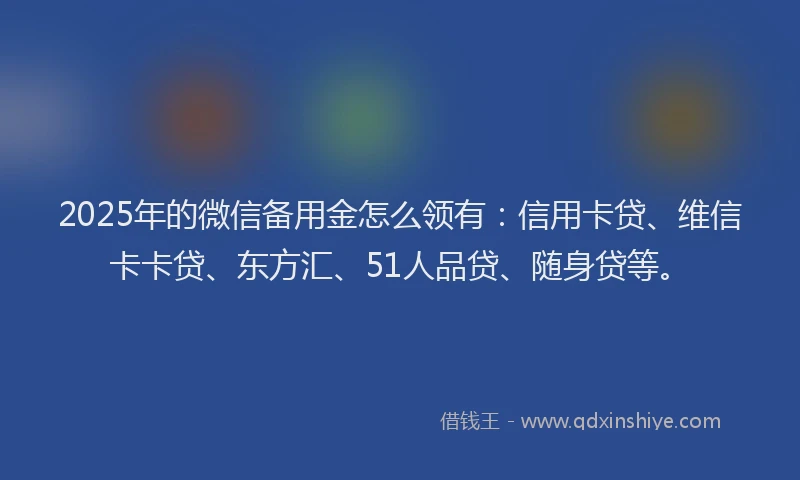 2025年的微信备用金怎么领有：信用卡贷、维信卡卡贷、东方汇、51人品贷、随身贷等。