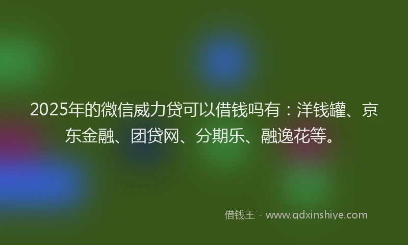 2025年的微信威力贷可以借钱吗有：洋钱罐、京东金融、团贷网、分期乐、融逸花等。