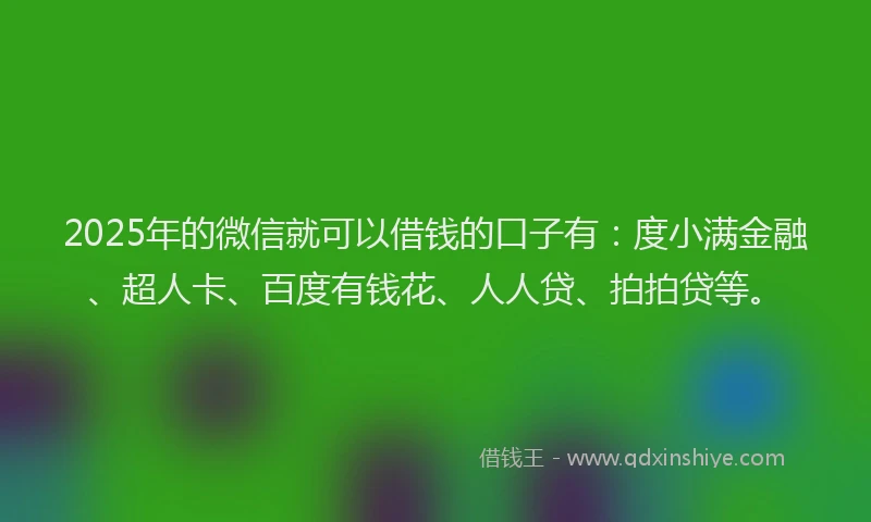 2025年的微信就可以借钱的口子有：度小满金融、超人卡、百度有钱花、人人贷、拍拍贷等。