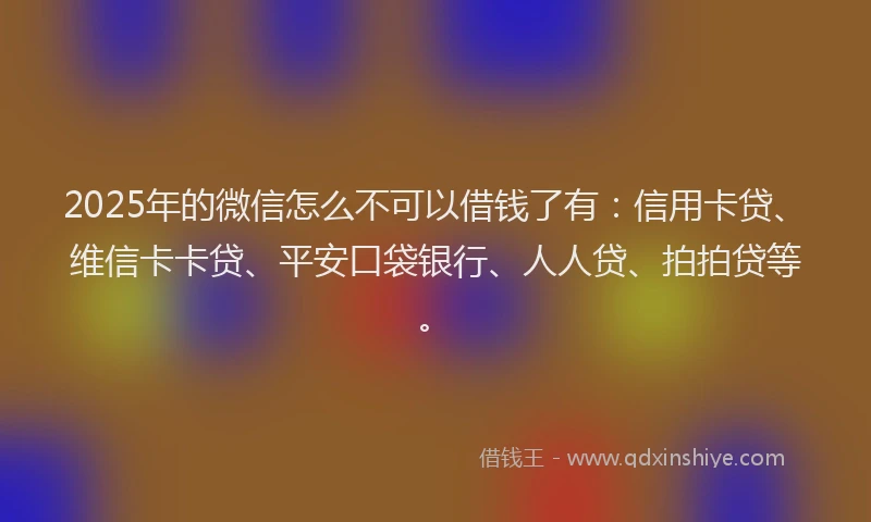 2025年的微信怎么不可以借钱了有：信用卡贷、维信卡卡贷、平安口袋银行、人人贷、拍拍贷等。