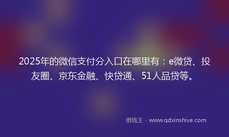 2025年的微信支付分入口在哪里有：e微贷、投友圈、京东金融、快贷通、51人品贷等。