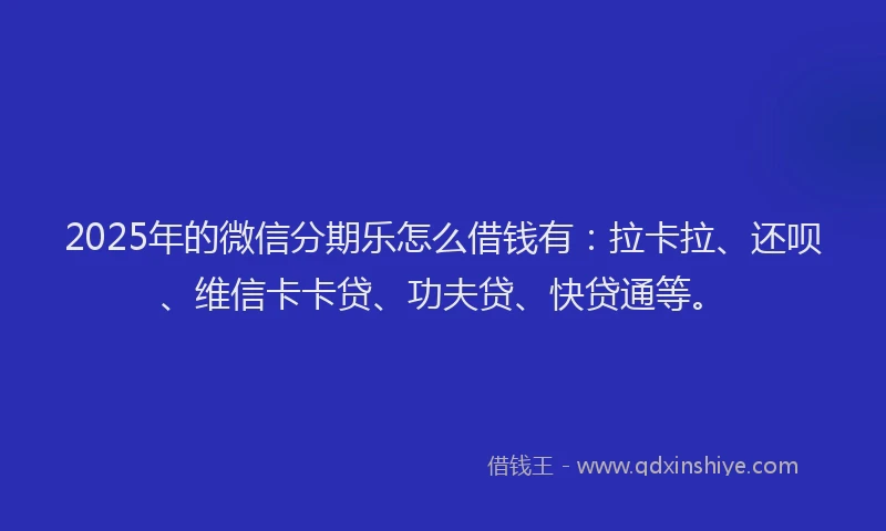 2025年的微信分期乐怎么借钱有：拉卡拉、还呗、维信卡卡贷、功夫贷、快贷通等。