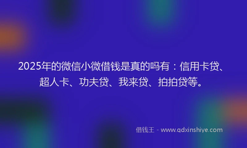 2025年的微信小微借钱是真的吗有：信用卡贷、超人卡、功夫贷、我来贷、拍拍贷等。