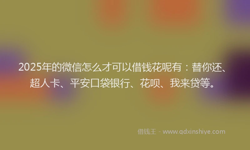2025年的微信怎么才可以借钱花呢有：替你还、超人卡、平安口袋银行、花呗、我来贷等。