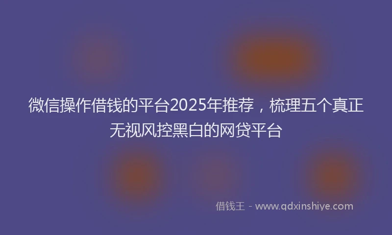 微信操作借钱的平台2025年推荐，梳理五个真正无视风控黑白的网贷平台