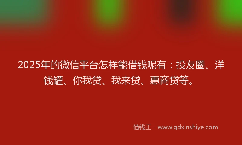 2025年的微信平台怎样能借钱呢有：投友圈、洋钱罐、你我贷、我来贷、惠商贷等。