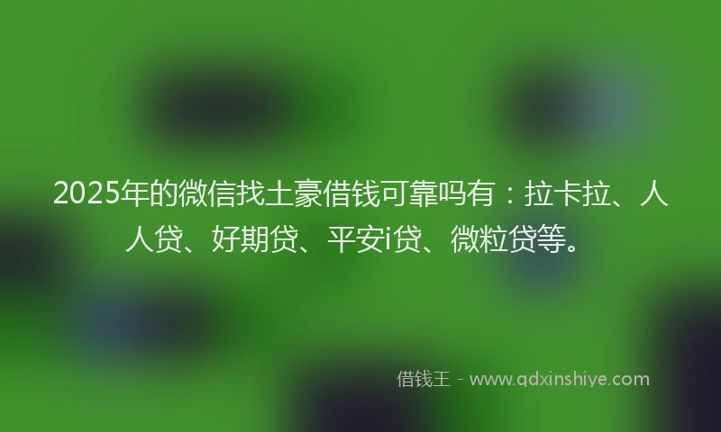 2025年的微信找土豪借钱可靠吗有：拉卡拉、人人贷、好期贷、平安i贷、微粒贷等。