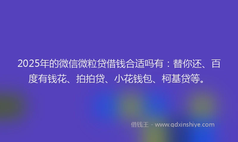 2025年的微信微粒贷借钱合适吗有：替你还、百度有钱花、拍拍贷、小花钱包、柯基贷等。