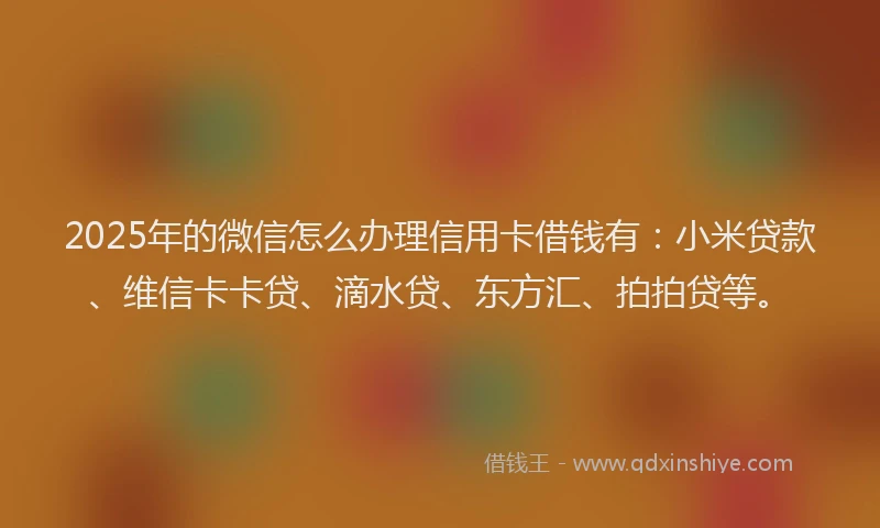 2025年的微信怎么办理信用卡借钱有：小米贷款、维信卡卡贷、滴水贷、东方汇、拍拍贷等。