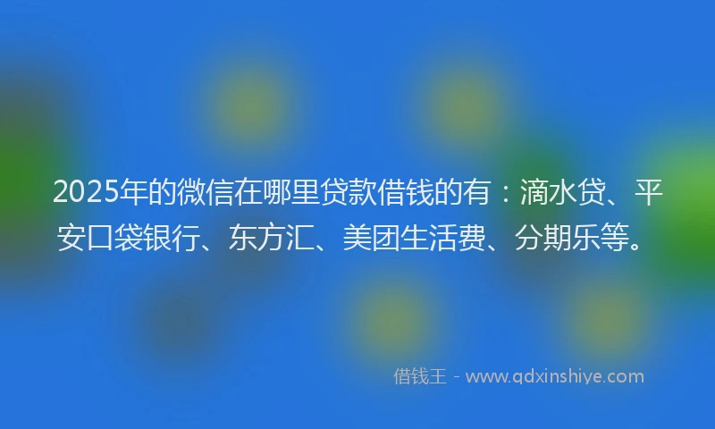 2025年的微信在哪里贷款借钱的有：滴水贷、平安口袋银行、东方汇、美团生活费、分期乐等。