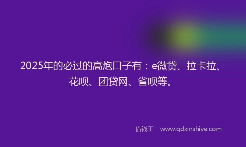 2025年的必过的高炮口子有：e微贷、拉卡拉、花呗、团贷网、省呗等。