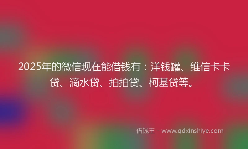 2025年的微信现在能借钱有：洋钱罐、维信卡卡贷、滴水贷、拍拍贷、柯基贷等。